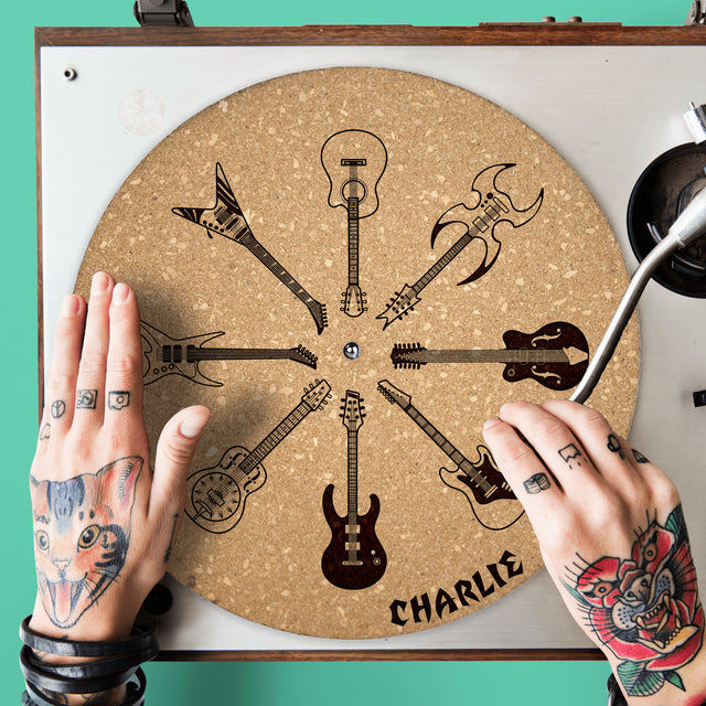 Rock Guitars Cork Turntable Slipmat | Enhanced Static-Repellant Audiophile Vinyl Accessory | Quetzal Studio