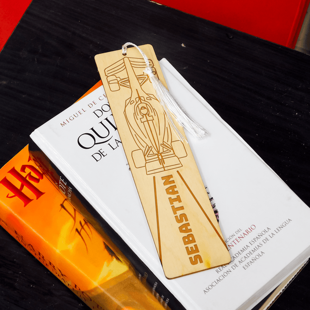 Personalized Wood Bookmark with Tassel - Formula 1 - Quetzal Studio