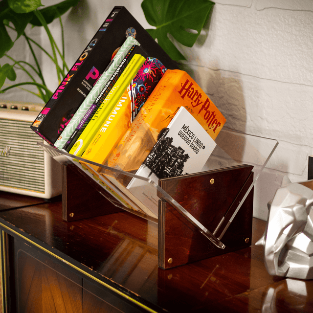 Wood and Acrylic Desktop Bookshelf - Quetzal Studio
