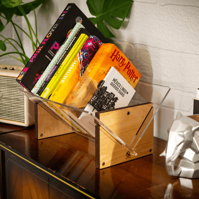 Wood and Acrylic Desktop Bookshelf - Quetzal Studio