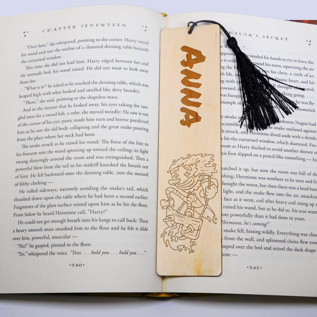 Personalized Wood Bookmark with Tassel - CLOWN SWING - Quetzal Studio