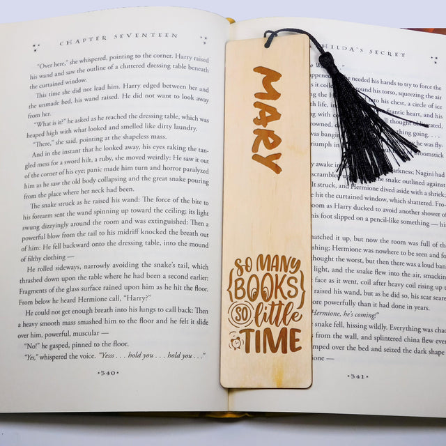 Personalized Wood Bookmark with Tassel  - SO MANY BOOKS