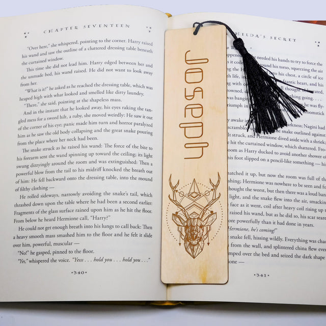 Personalized Wood Bookmark with Tassel  - LOW POLY DEER