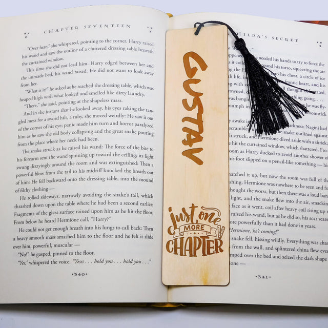 Personalized Wood Bookmark with Tassel - ONE MORE CHAPTER - Quetzal Studio