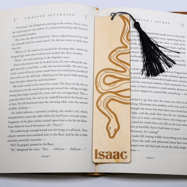 Personalized Wood Bookmark with Tassel - Snake - Quetzal Studio