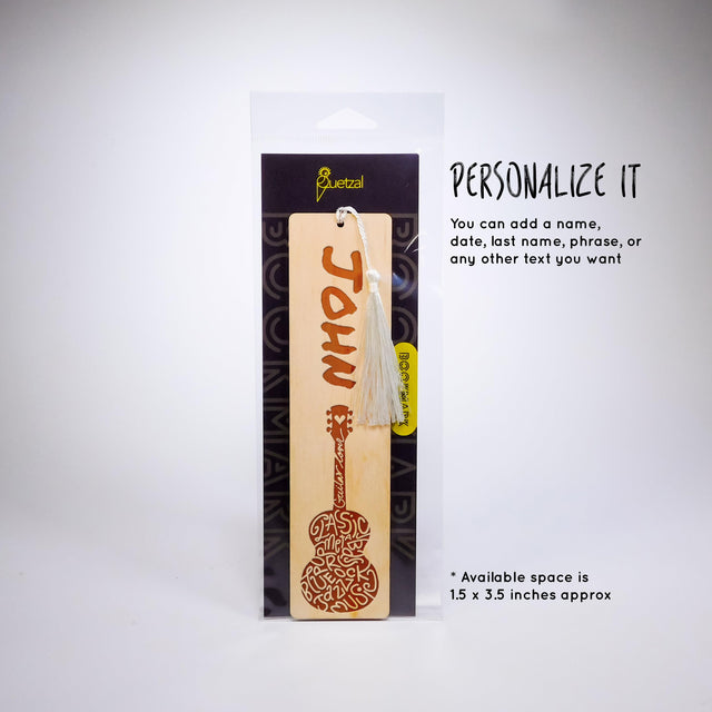 Personalized Wood Bookmark with Tassel - GUITAR GENRES - Quetzal Studio
